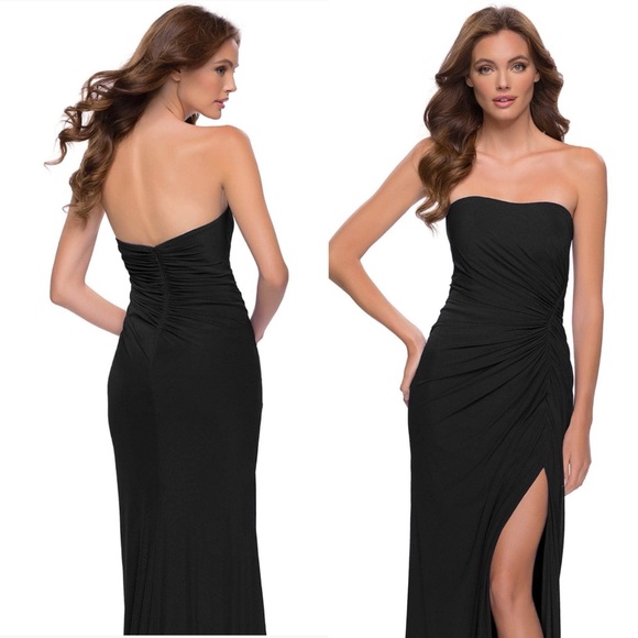 La Femme 29489 Black Strapless Rusched Gown Dress size 8 or 10 - Picture 3 of 7
